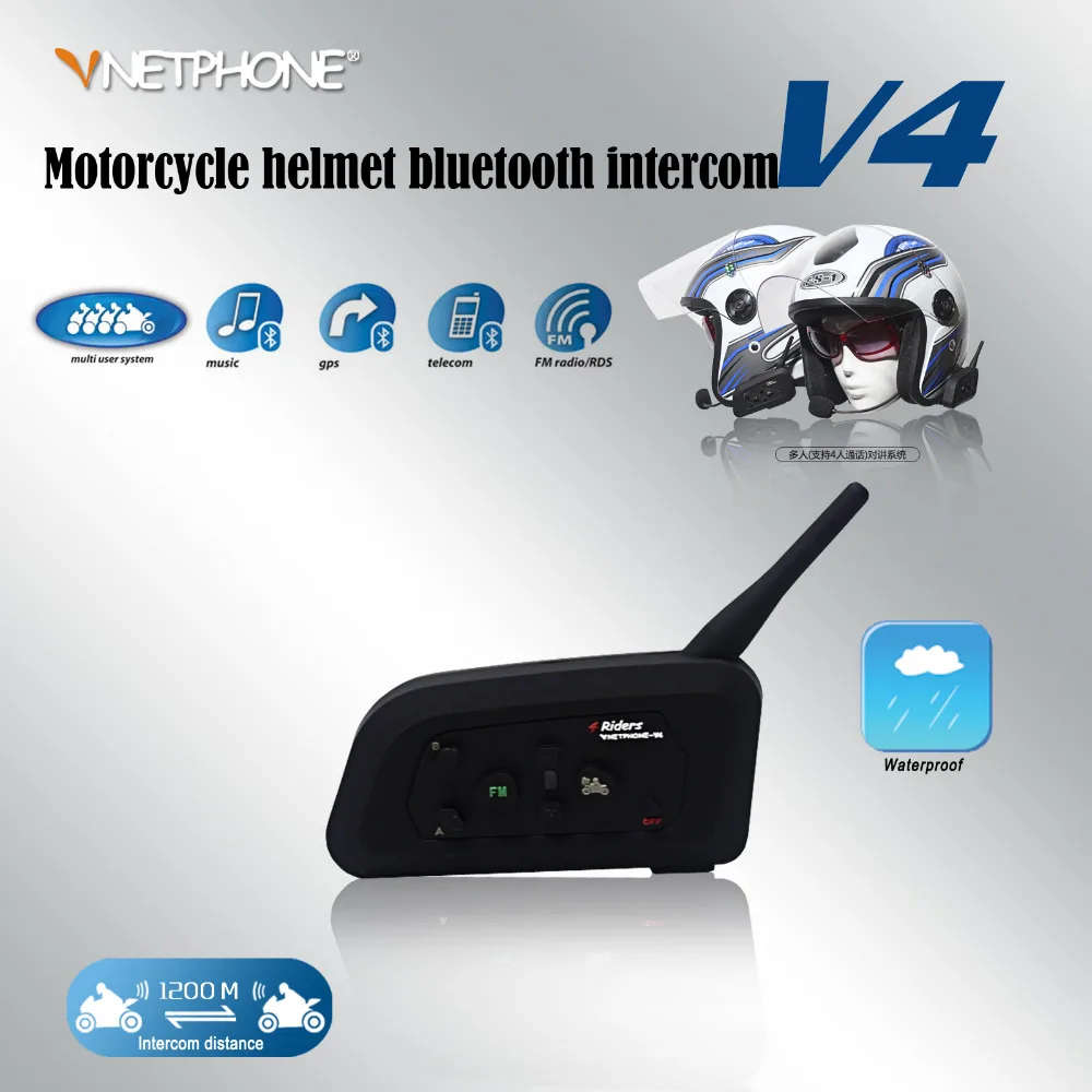 

Vnetphone 2017 V4 1200m BT intercome support 4 people talk at the same time intercomunicador BT para moto