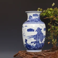 Цин Канси ручная роспись синий и белый пейзаж ваза антикварный фарфор старинная фарфоровая коллекция