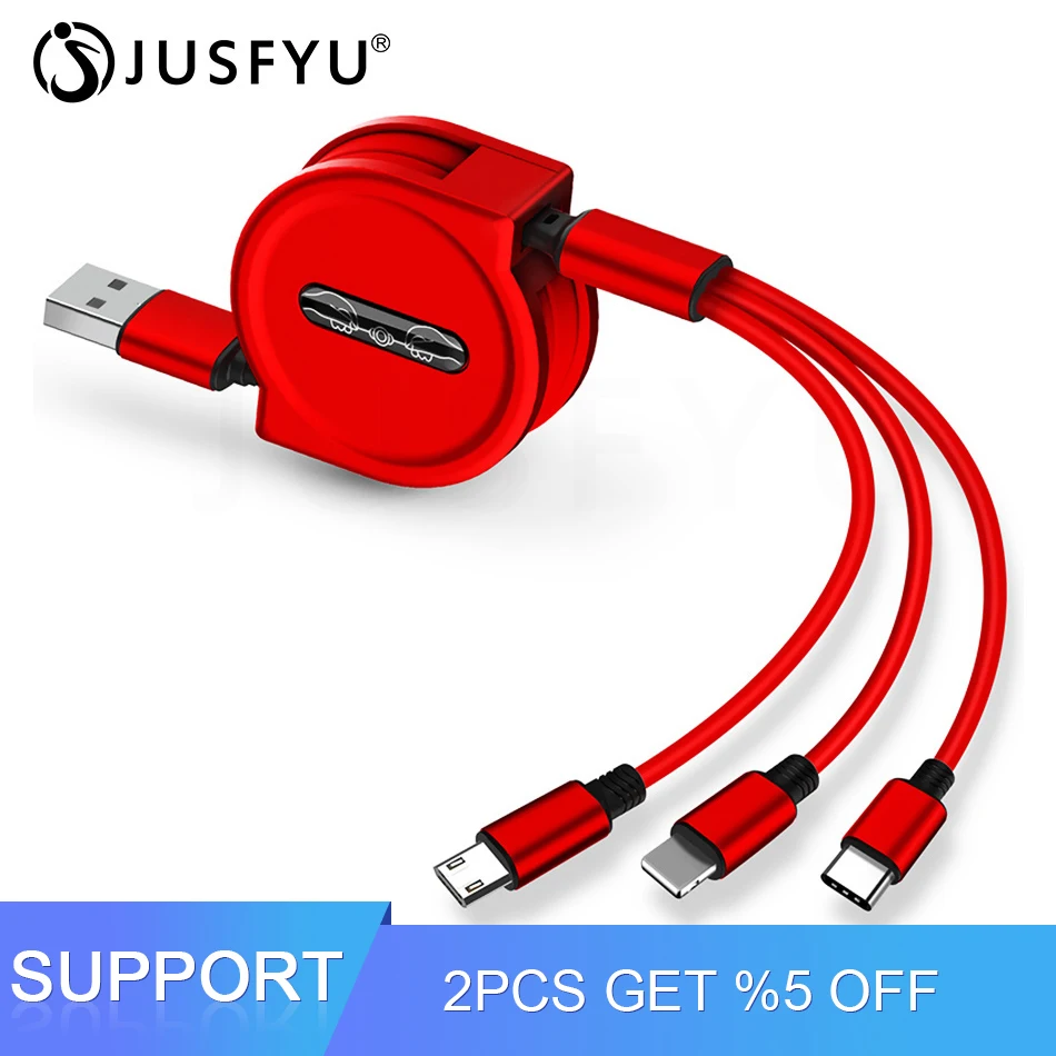 

Portable 3in1 USB Type C Micro USB Cable Type-c for iPhone X XS XR Telescopic Charger Cable 120cm 2.4A Fast Charging USB C Cable