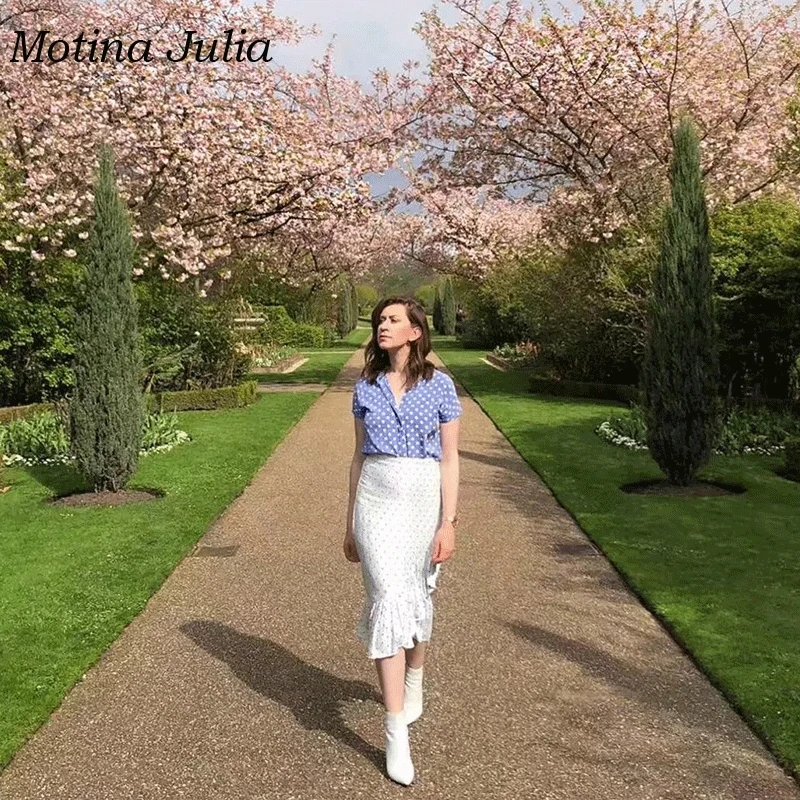 Женская блузка Motina Julia летняя в горошек на пуговицах спереди 2019| |