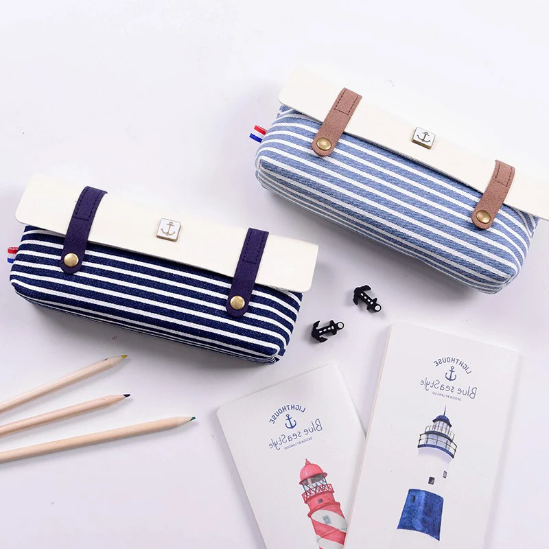 

Simple Stripe Pencil Case Creative Canvas Pen Case Cute Large Capacity Pencilcase For Girls Gifts Back To School Office Supplies