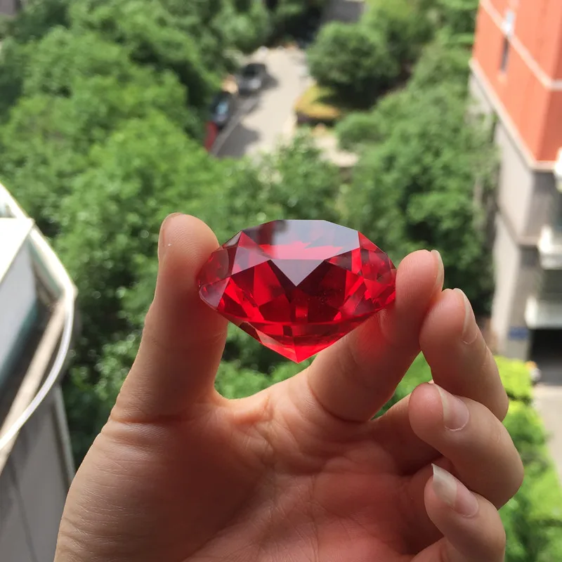 80 мм цветной прозрачный алмаз форма пресс-папье из стекла драгоценный камень дисплей орнамент свадебное домашнее украшение, арт-поделка материал подарок - Цвет: Красный