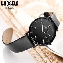 BAOGELA Top Marque De Luxe Quartz montre Casual hommes Noir quartz-montre Véritable en cuir souple ultra mince horloge mâle 2016 nouveau 1610