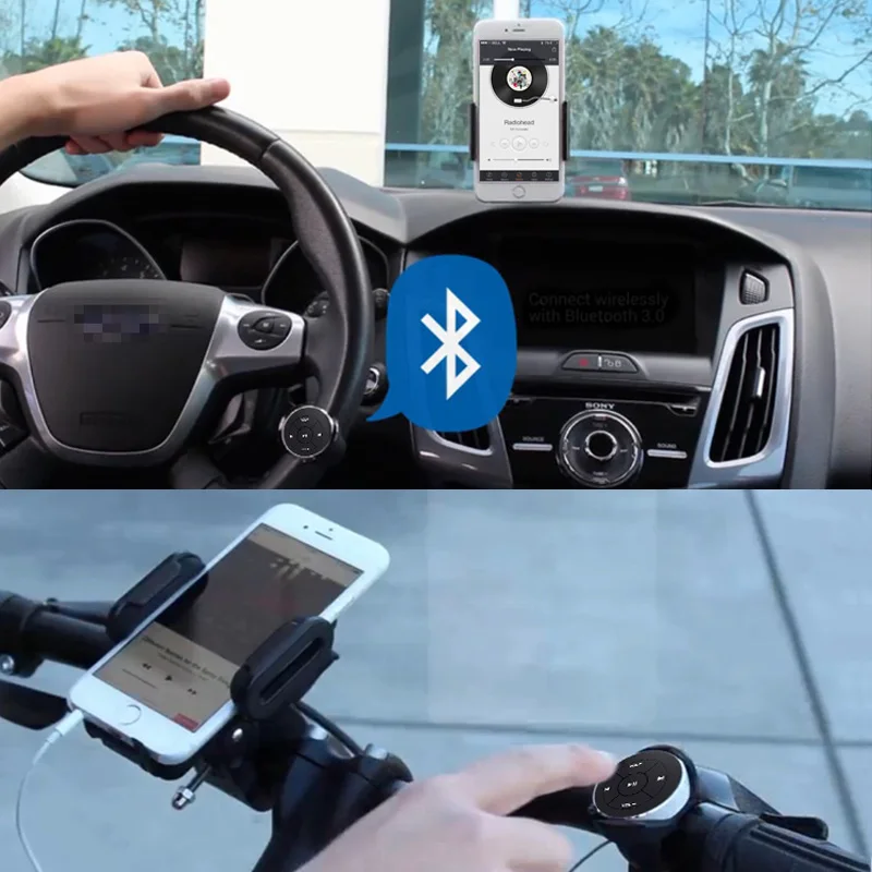 Wireless Bluetooth Media Remote Control Car Wheel Steering remote Motorcycle Bike Handle bar Multimedia FM transmitter