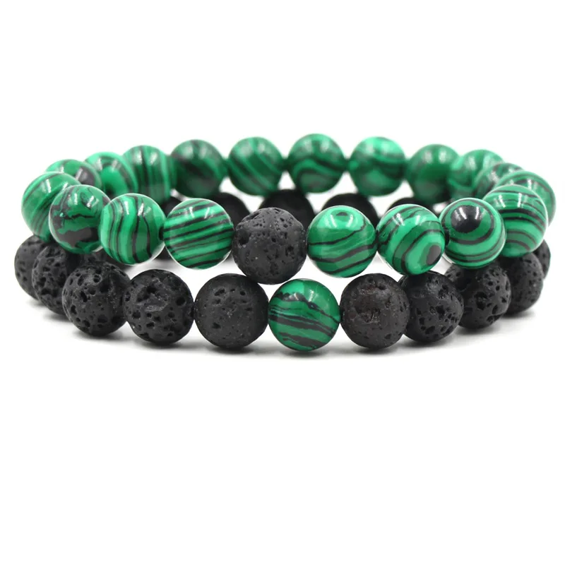 

10mm Malachite Black Lava Stone Beads DIY Aromatherapy Essential Oil Diffuser Bracelet Couples Distance Best Friend Jewelry