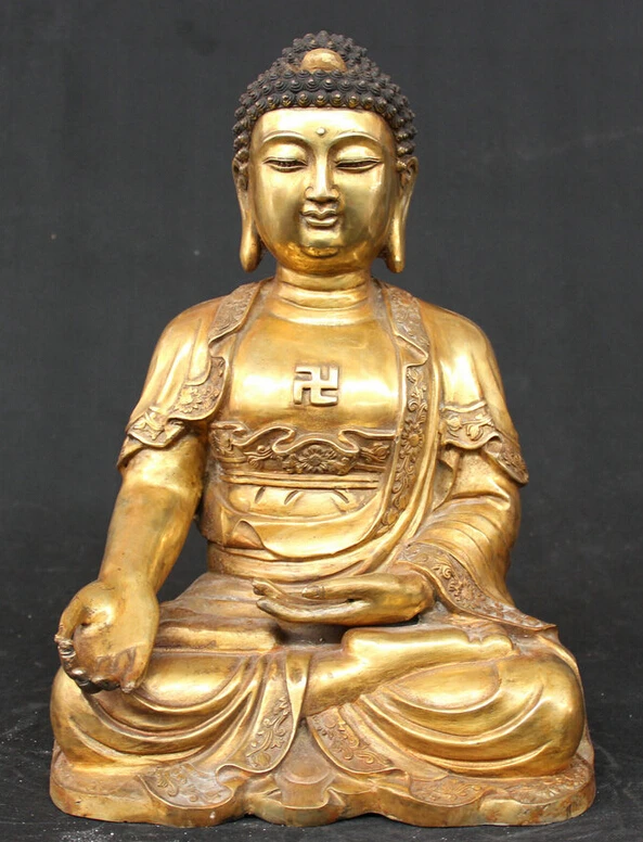 

Collectible bronze S1848 17" Chinese Tibetan Bronze Gilt Seat Shakyamuni Amitabha Sakyamuni Buddha Statue