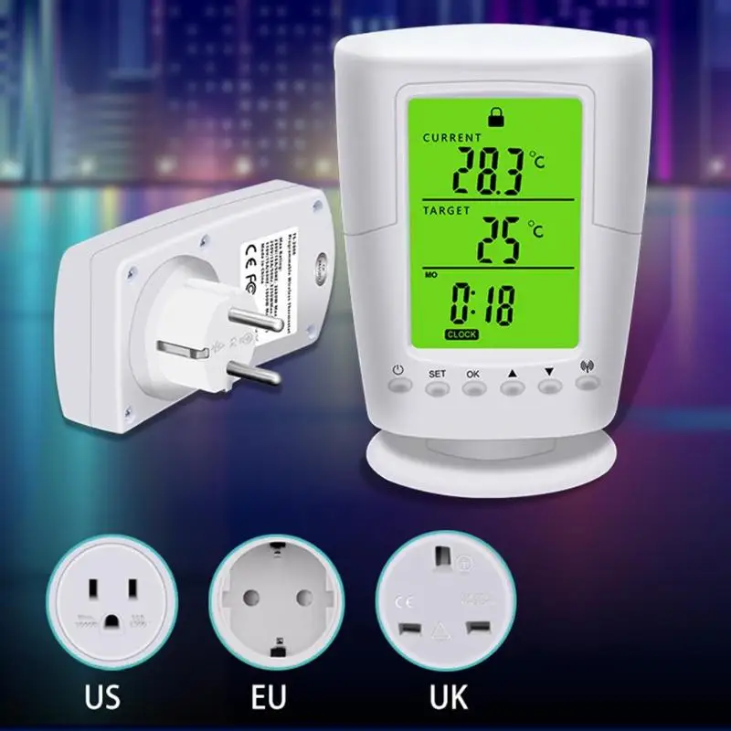 

TS-2000 Programmable Wireless Thermostat Socket White LCD Home Intelligent Temperature Control Socket New Design
