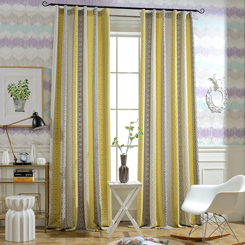 Медленный Soul синий желтый оранжевый геометрическая решетка современный хлопок лен жаккардовые шторы полосатые шторы для гостиной спальни