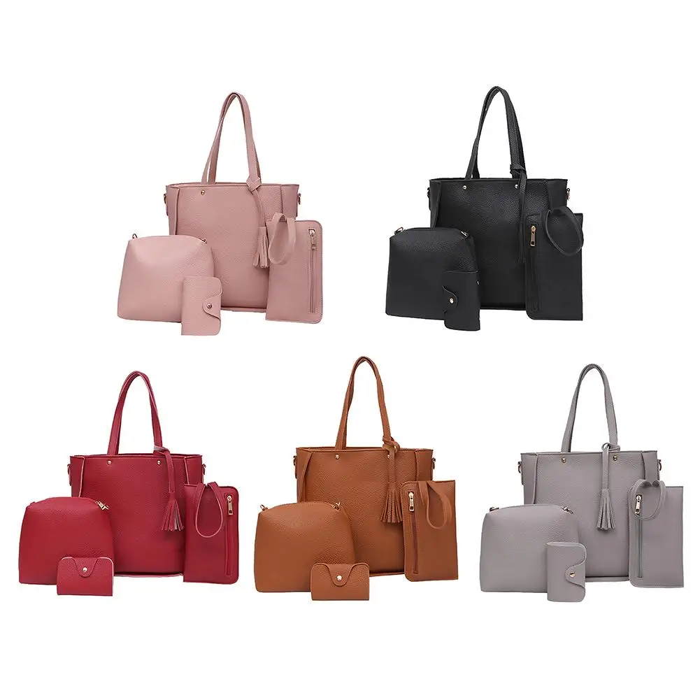 

4PCS A Set Fashion Simple Handbags Large Capacity Shoulder Storage Tote Bucket Hand Bag For Women Girl Bags HandBag Card Package