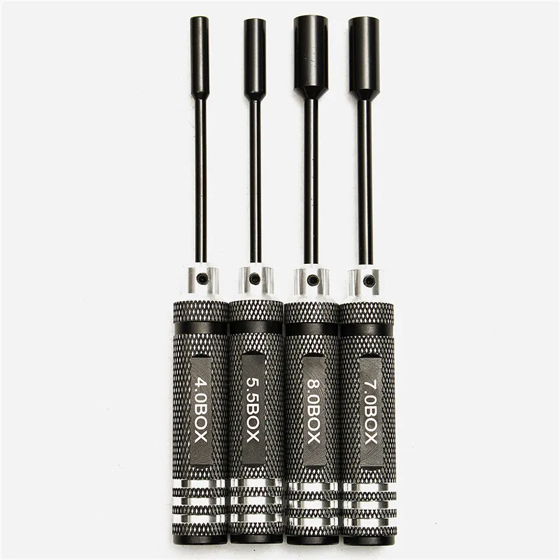

4pcs/set Metal Hex NUT Key Socket Screw Driver Wrench for RC Helicopter RC Boat Rc Cars 4.0/5.5/7.0/8mm Black/Silver New