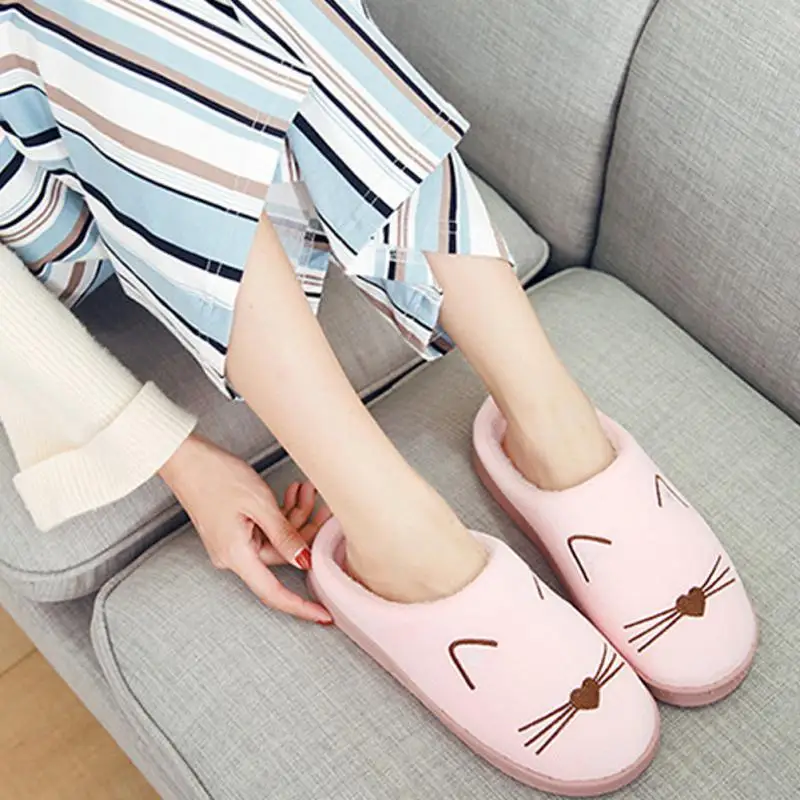 

New Autumn Winter Cat Cotton Plush Slippers Women Warm Soft Home Indoor Slippers Faux Fur Slides Ladies Non-slip #927