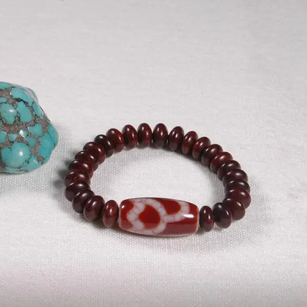 

Desiger Tibetan Agate DZI Bracelet Redsandalwood Lotus DZI Beaded Bracelet Genuine DZI Bracelet