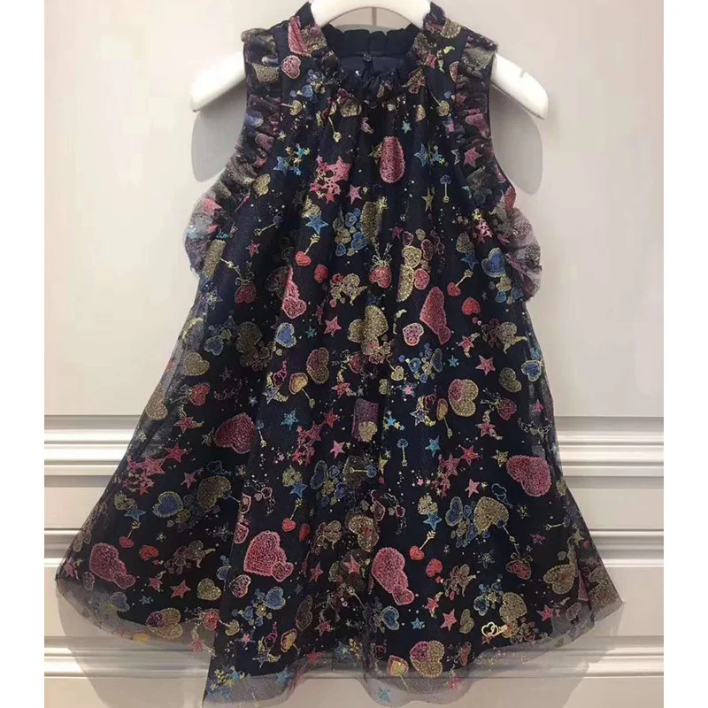 

Autumn&Summer Baby Girls Black Party Dress Boutique Colorful Heart-shaped Princess Flower Dress for Girl Clothes Petticoat