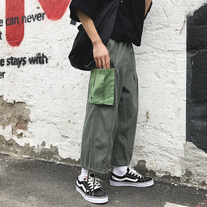 Мужские повседневные брюки Gry/green Модные свободные с карманами и широкими