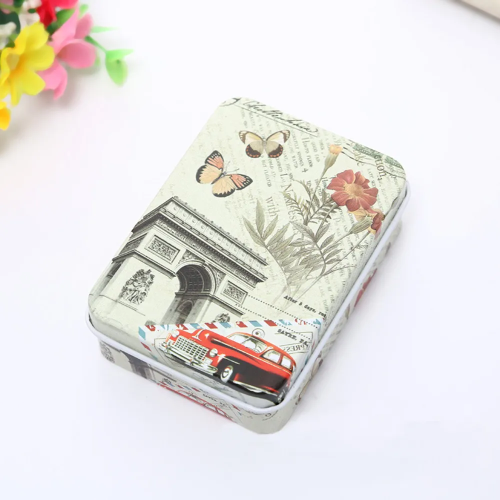 

Mini portable storage jewelry box multi-purpose necklace ring storage box travel cosmetic case cartoon tinplate storage #LC