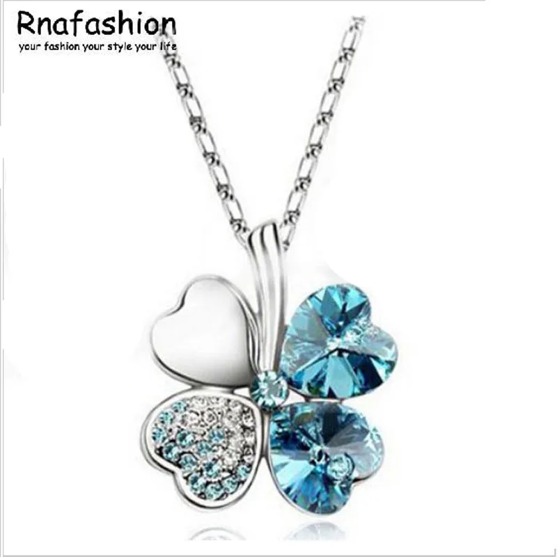

Fashion Austria Crystal Sweet style half rhinestone crystal clover Pendant Necklace 090