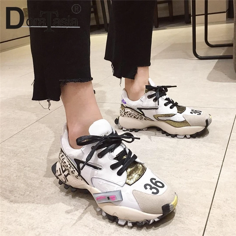 

DORATASIA 2019 Spring New Ins Hot Patchwork Sneakers Women Split Leather Girl Fashion Platform Shoes Women Casual Shoes Woman