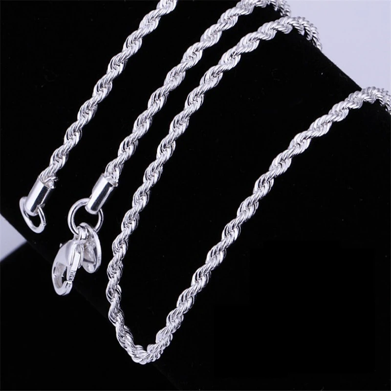 

Hot sale Retail Wholesale silver Necklace Women Man necklace 2mm16,18,20,22,24 26 28 30 inch Twist Rope Chain jewelry accesory