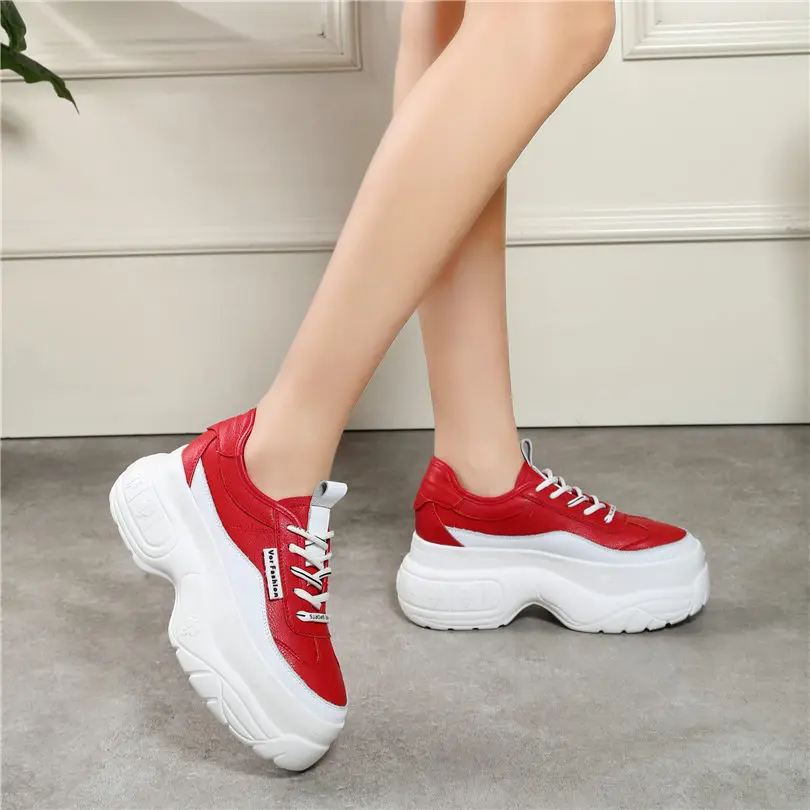 

NAYIDUYUN Women Wedges Platform Oxfords Genuine Leather High Heels Party Pumps Shoes Lace Up Casual Shoes Black Red White