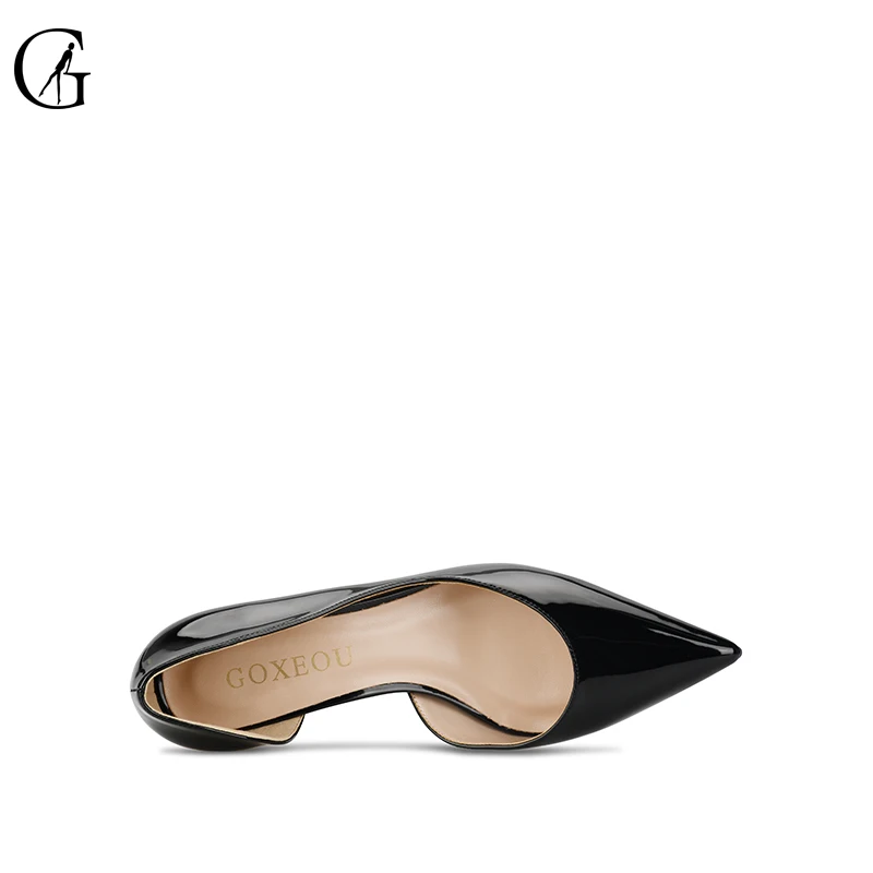 GOXEOU г. Женская обувь пикантные туфли на высоком каблуке 6 см с острым носком, без шнуровки, для свадьбы, офиса, лакированная кожа, ручная работа,, большой размер 46 - Цвет: black 10cm heel