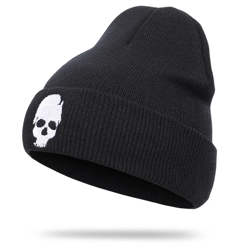 Skullies Beanie Men Boy Autumn Winter Knit Hat Warm Acrylic Brim Embroidery Skiing Sports Outdoor Accesssory (5)