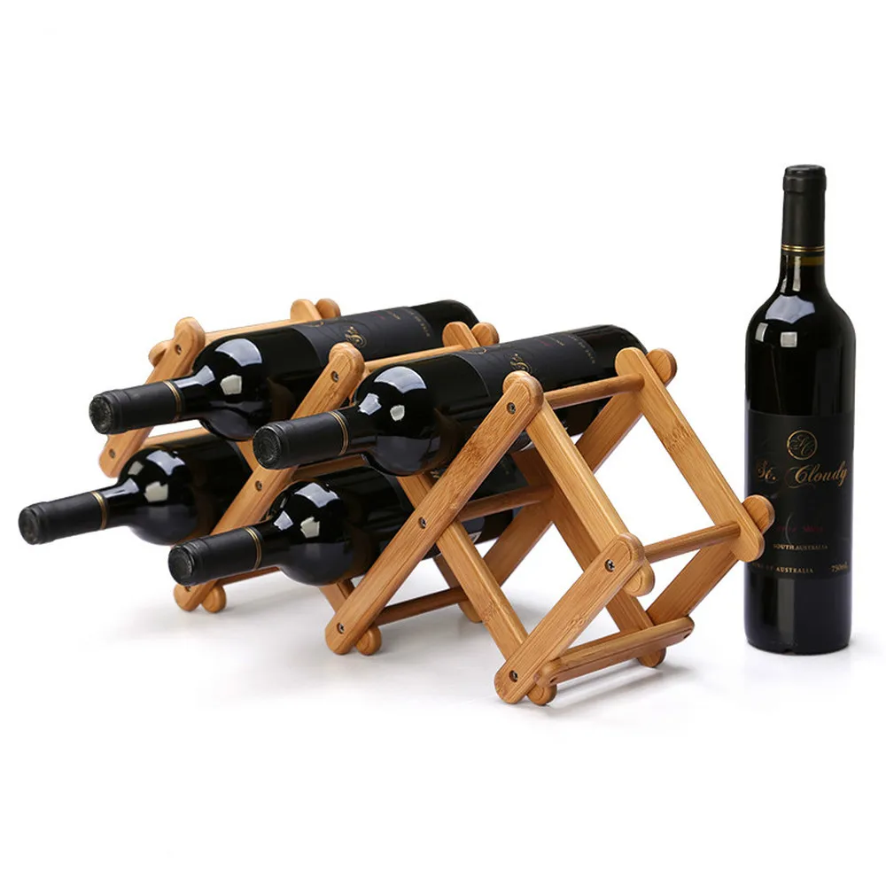 

1 PCS Folding rack wine rack red wine rack bamboo wood household European wine rack (Without bottles and cups) LU720339