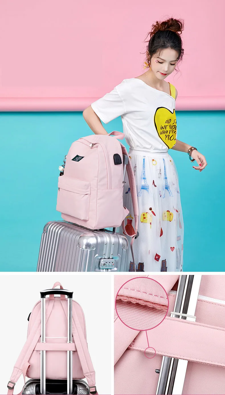 Модный рюкзак высокого качества для женщин и подростков, школьная сумка, водонепроницаемая ткань, для ноутбука, для девочек, большая емкость, USB, Bkpack, дорожная сумка
