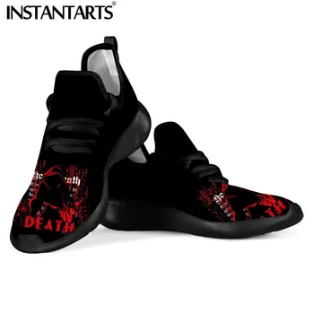

INSTANTARTS White Black Men's Lace Up Comfort Shoes Summer Autumn Man Mesh Knit Sneakers Grim Reaper Beach Loafers Casual Shoes