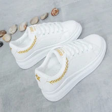 

New 2018 Lady Pu leather Platform Shoes Sneakers Flat Sneakers Woman Sport Fashion Brand Breathable White Sneakers