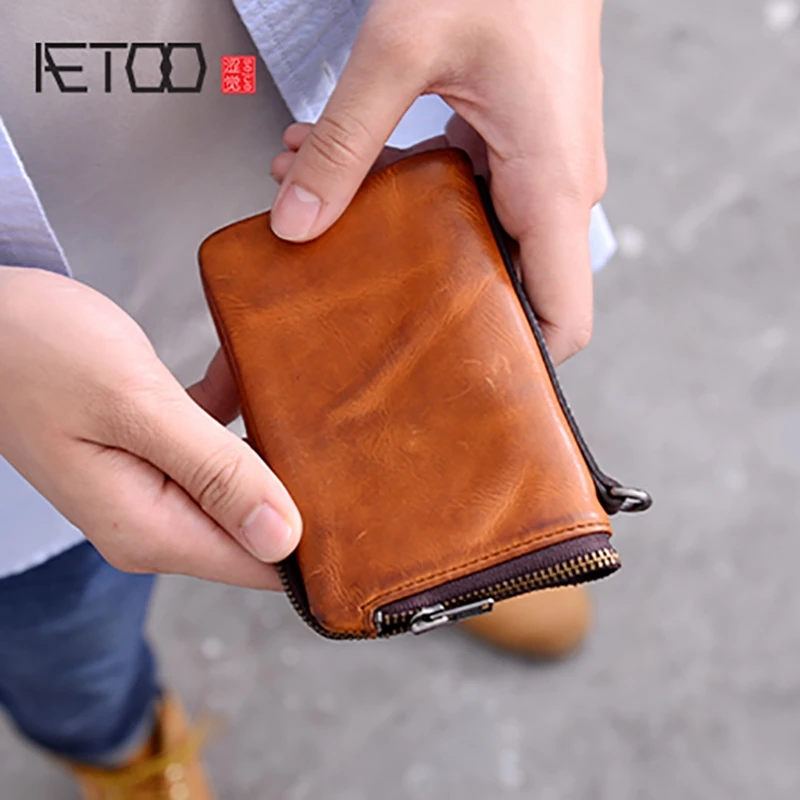 Bjyl Schwarzes Tasche Clip Brown Karte Jugend Geld Männer Hand Kurze Leder Multifunktionale light Handgemachte Brieftasche Zipper Rindsleder rxp6qBrw