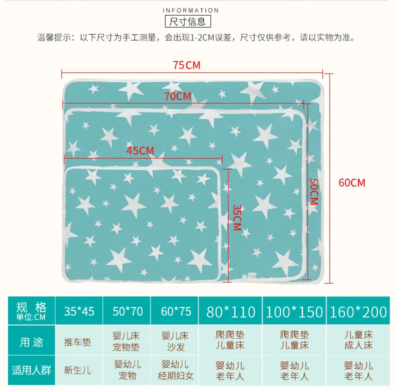 ideacherry 60*75CM Baby Cotton Diapers Mattress Cartoon Waterproof Changing Mat Baby Cushion Reusable Diaper Washable Urine Pad