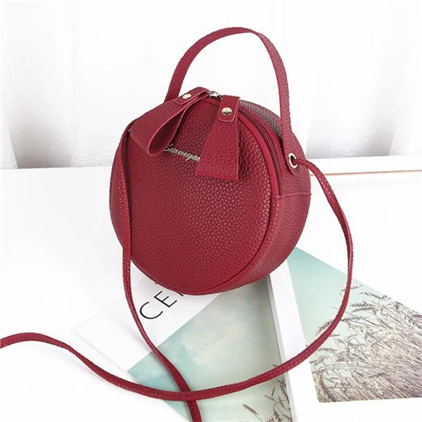 Yogodlns, круглая форма, женская сумка на плечо, хорошее качество, из искусственной кожи, сумка через плечо, для девушек, шикарный кошелёк, сумки, чистый цвет - Цвет: Red