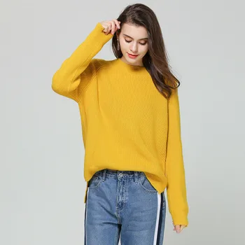 

New Irregular Sweater 2019 Fashion Round Neck Ladies Sweater Loose Sweater Coat Long Sleeve Ladies Bottom Sweater AS140