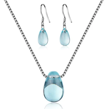 

XIYANIKE 925 Sterling Silver Crystal Stone Sky Blue Water Drop Pendant Jewelry Sets Geometric For Women Friendship Gift NE+EA