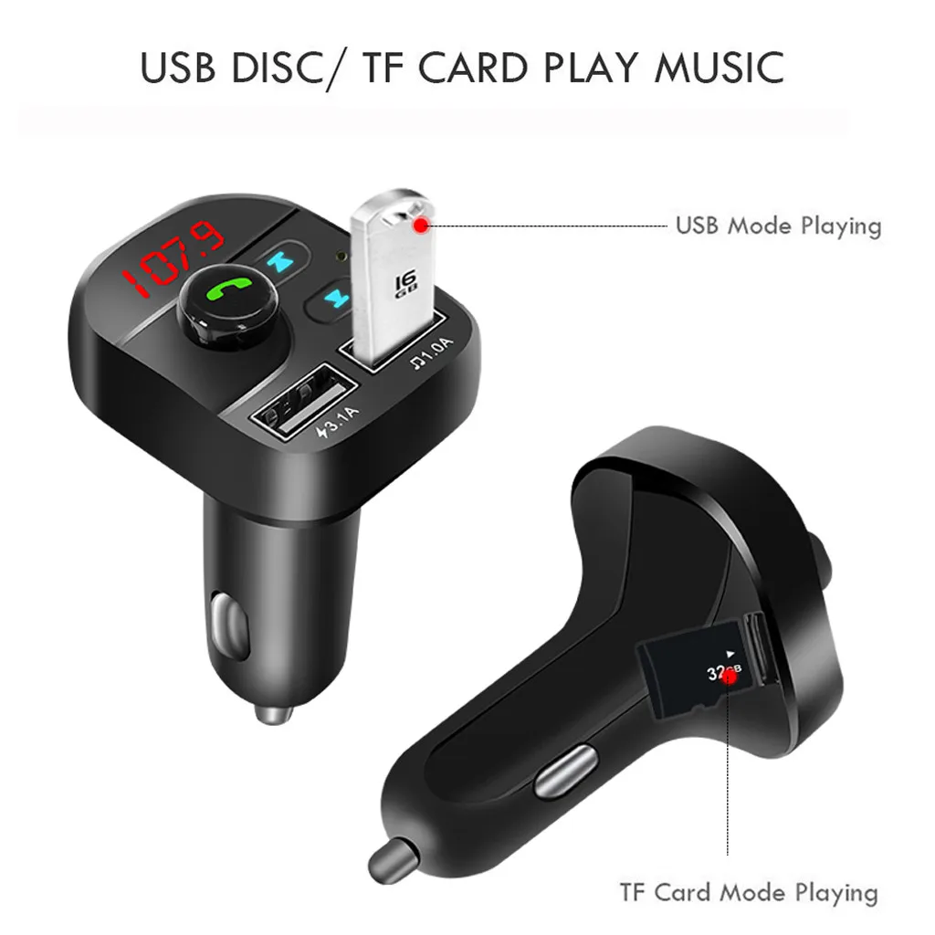 Bluetooth 5,0 автомобильный комплект громкой связи беспроводной fm-передатчик 3.1A Быстрая зарядка двойной USB зарядное устройство lcd TF карта Автомобильный MP3-плеер