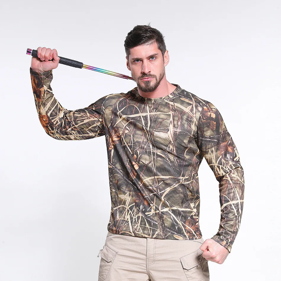 Sport T Shirt Summer Sun-Protective Long-Sleeve Mountaineering Shirt Breathable Anti-Sweat Sports Shirt Bionic Camouflage Hunting Under-Shirt