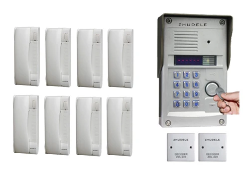 

ZHUDELE Luxury interphone for 8-apartments intercom system home security audio door phone waterproof utdoor station in stock