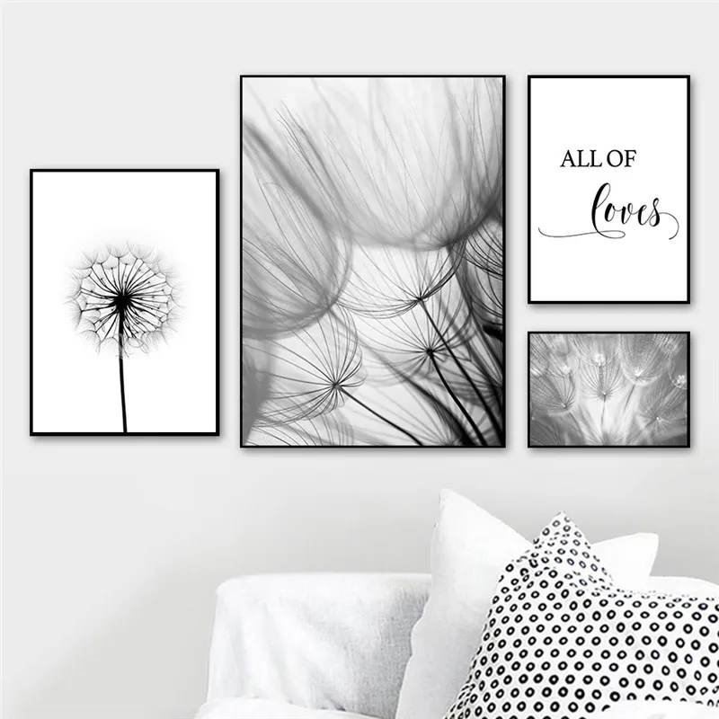 Nordic Dandelion Art Canvas Painting Posters And Prints Black White Loves Life Quotes Wall Pictures For Living Room Decor AL133