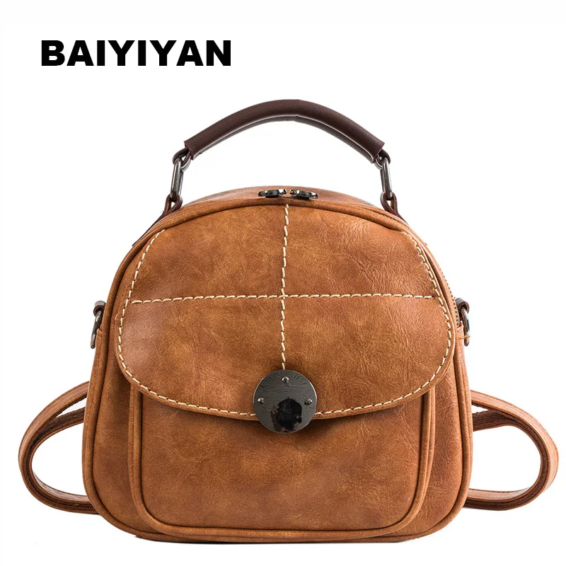 

New Backpack High Quality Women Backpacks Solid vintage School Bags For Girls Soft PU Leather Backpack Female Bag