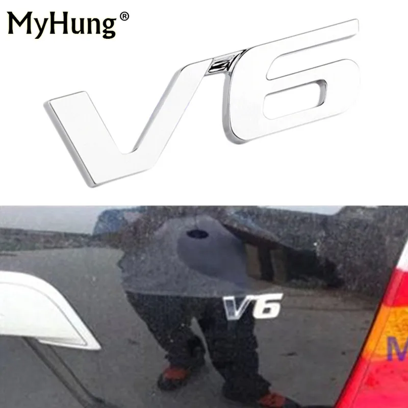 

Hot Sale Car Chrome Metal V6 Emblem Badge Sticker 3D Decal Sticker Auto Motor Sticker car styling Car Stickers Accessories