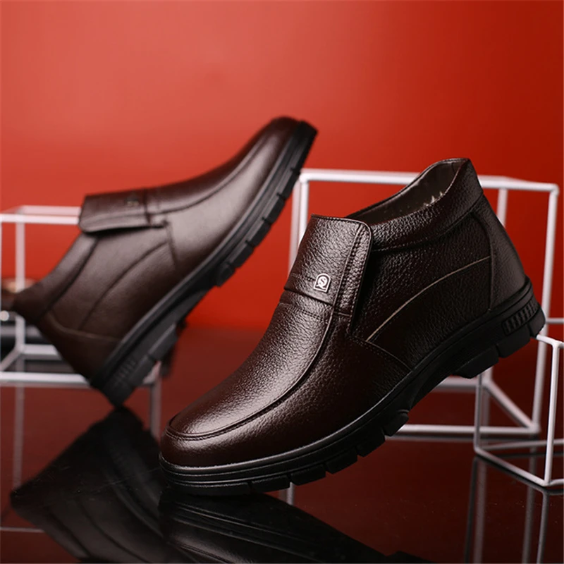 Estilo Masculino Inverno Alta Preto Marrom Boots Confortáveis Botas Couro D0459 marrom Pai Homens Preto Peles Sapatos Presente Quentes De Top Britânico Ankle OY0Wq7Zz6