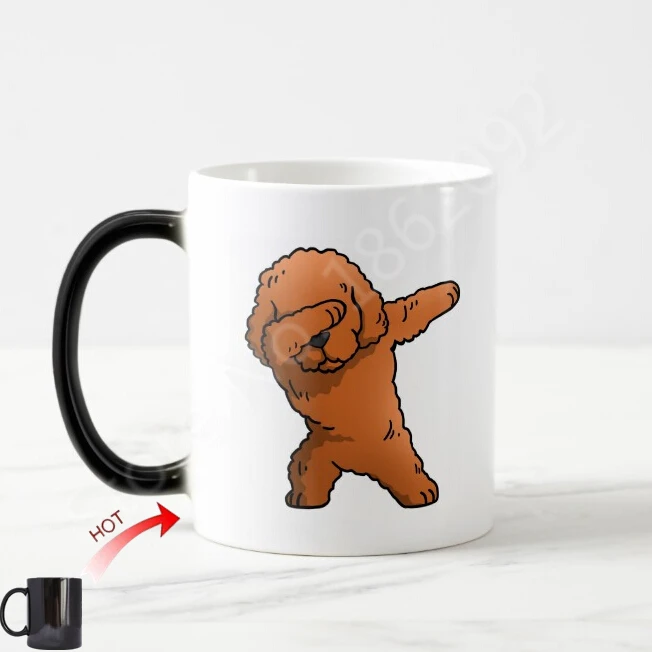 

New Brown Toy Poodle Dogs Dabbing Gifts Funny Novelty Poodle Dab Coffee Mug Tea Cup Cute Quirky Puppy Poodle Color Changing Cups