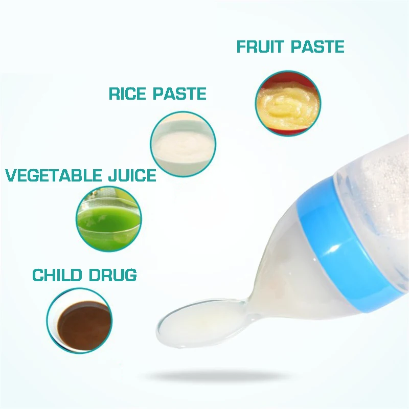 Baby Silicone Squeeze Feeding Bottle With Spoon Food Rice Cereal Feeder Toolha 