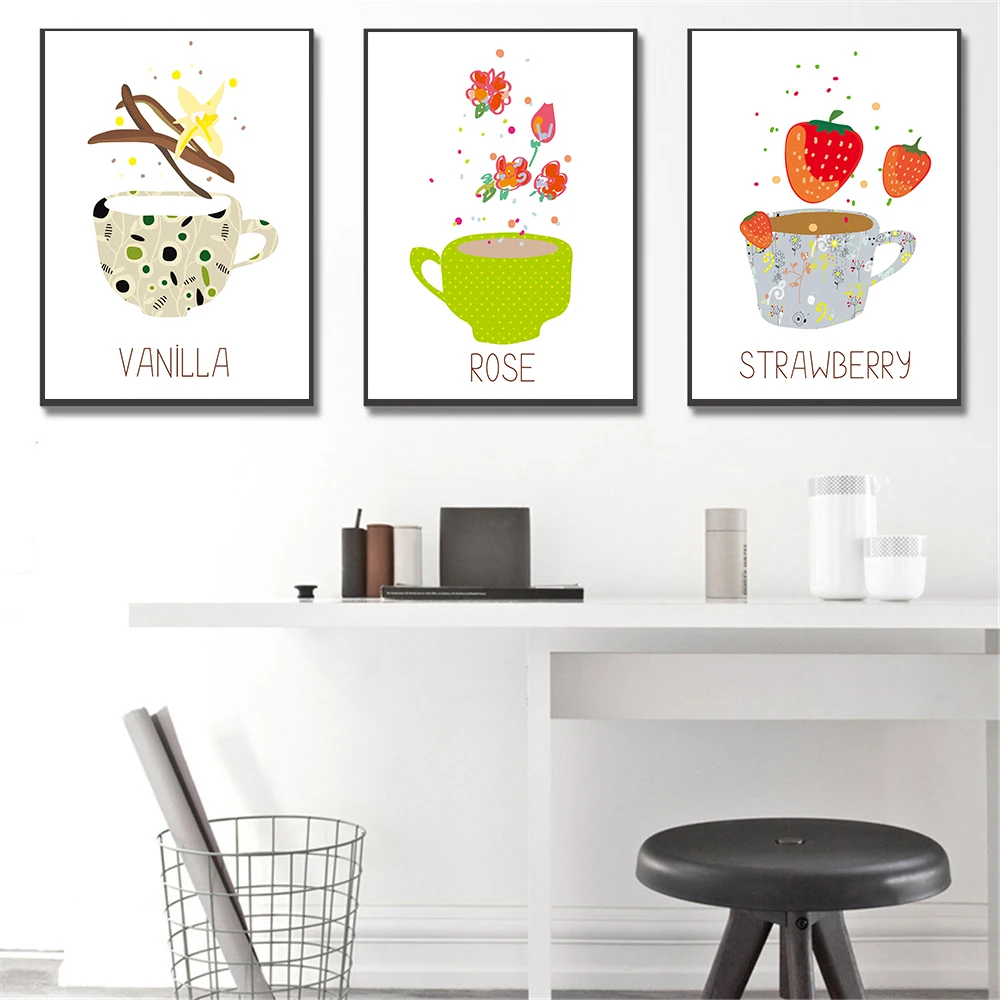 Copo-de-Frutas-Subiram-Bagas-N-rdico-Lim-o-Menta-Morango-Dos-Desenhos-Animados-Poster-Pintura
