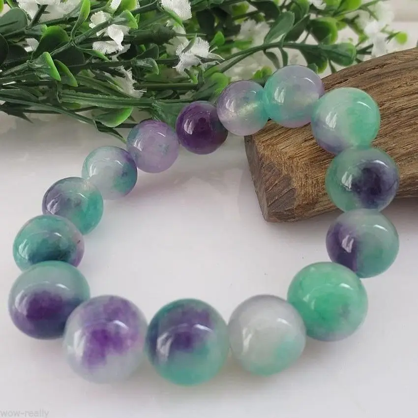 

408 New 10mm Round Colorful jade Round beads Elastic 7.5" Bracelet Bangle