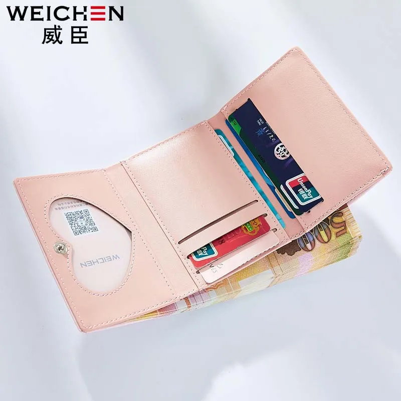 Бренд weichen, дизайнерский короткий женский кошелек, Женский мини-кошелек, держатель для карт, кошельки для монет, фирменный, на застежке, Повседневный, черный, женский кошелек