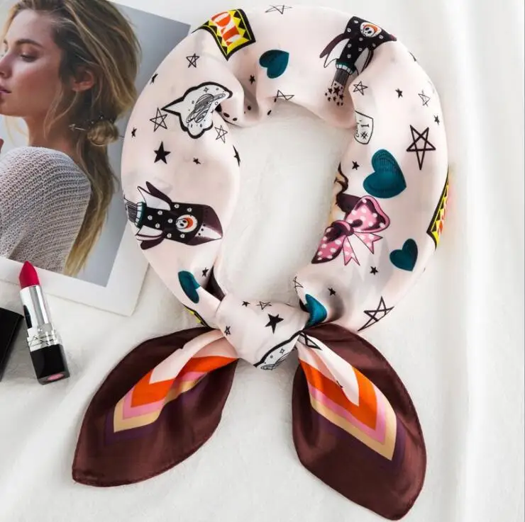 

yishine New 70x70cm Women Multifunction Polyester Silk Scarf Cute Dogs Printed Satin Small Square Wraps Scarves Shawl