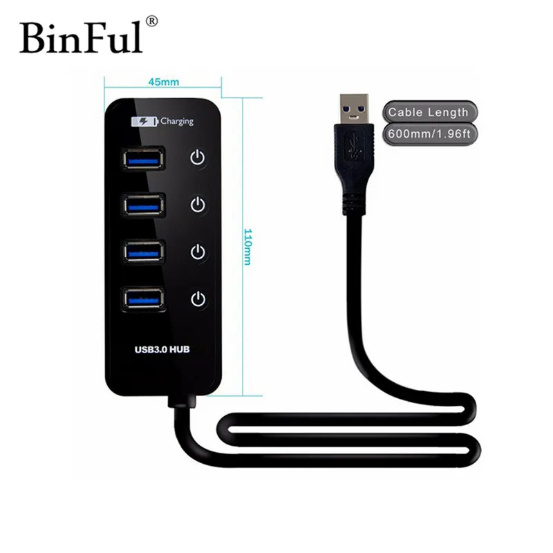 

BinFul High Speed USB to 4 Port USB 3.0 Hub Charging Hab Adapter Connector Splitter with Sperate ON/OFF Switch For Macbook OS PC