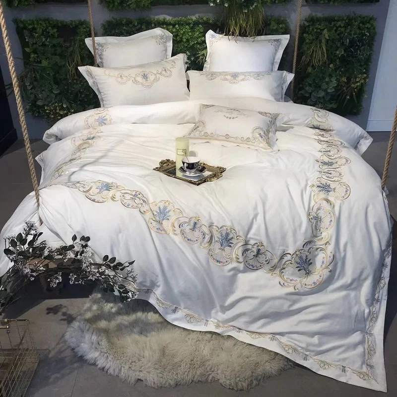 

Royal White Court Egyptian Long-Staple Cotton King Queen Size 4/6/7 PCS Bedding Set Duvet Cover Bed Linen Bed sheet Pillowcases