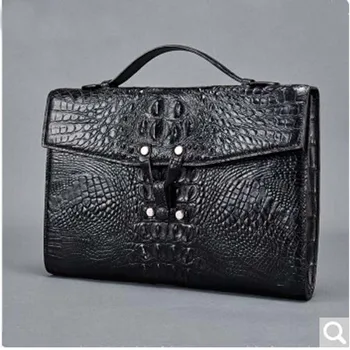 

Gudheng men's business briefcase alligator leather handbag male Leather crocodile grain Bulk file bag computer bag black Coffee
